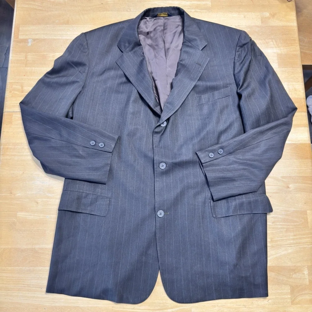 Brooks Brothers Makers Men's Blazer Sport Coat Wool Striped Brown Size 48